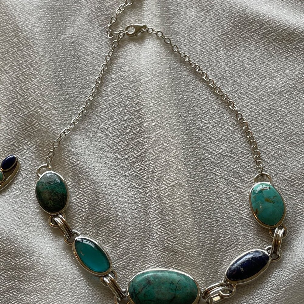 Barse Turquoise, Lapis and Green Glass necklace, bracelet and earrings set - Picture 12 of 16